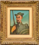 ADO MALAGOLI (1906-1994). "Dom Quixote", óleo s/ tela, 35 X 27. Assinado no c.i.d. e no verso.