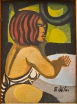 DI CAVALCANTI, EMILIANO (1897-1976). "A Dançarina no Camarim", óleo s/ tela, 22 X 16.  Assinado no c.i.d. e no verso (1969).