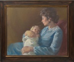 AURELIO D'ALINCOURT (1919-1990). "Maternidade", óleo s/ tela, 66 X 81. Assinado no c.i.d.
