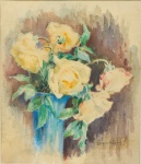 GEORGINA DE ALBUQUERQUE (1885-1962). "Vaso com Rosas", aquarela, 38 X 31. Assinado no c.i.d. Década de 30.