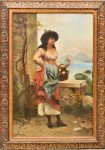 C. CARNELLI (ITÁLIA, SÉC. XIX). "Il Fiorista di Napoli", óleo s/ tela, 79 X 53. Assinado no c.i.e.