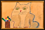 ALDEMIR MARTINS (1922-2006). "Gato com Vaso de Flores", técnica mista, 35 X 54. Assinado na parte inferior.