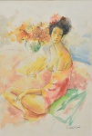 CARLOS LEÃO (1906-1983). "Nú Sentado com Ventarola", aquarela, 54 X 36. Assinado no c.i.d.