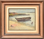 SYLVIO PINTO (1918-1997). "Canoa na praia", óleo s/ madeira, 38 x 46. Assinado no c.i.d. e datado (1943) no verso.