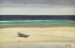 SYLVIO PINTO (1918-1997). "Canoa em Repouso na Praia de Saquarema-RJ", óleo s/tela, 53 x 60. Assinado no c.i.d. (Década de 60).