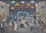 CELESTE BRAVO (1925-?). "Desfile da Portela em 1976", óleo s/ tela, 33 x 46. Assinado e datado (1976) no c.i.d. no verso.