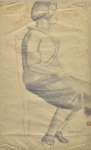 CELSO ANTONIO DE MENEZES (1896-1984). "Mulher Sentada", crayon, 41 X 26. Assinado, localizado (Paris) e datado (1927) no c.i.d.