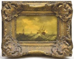 ESCOLA INGLESA (SÉC. XIX). "Galeões em Alto Mar", óleo s/ madeira, 20 X 30.
