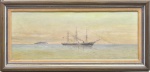 BALLIESTER, CARLOS (1870-1927). "Corveta Da Marinha Brasileira Navegando ao Largo da Ilha Rasa - Rio de Janeiro", óleo s/ tela, 40 X 100. Sem assinatura (circa 1910).