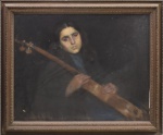 ESCOLA EUROPEIA (SÉC. XIX). "A Menina Musicista", óleo s/ papel colado na tela, 75 X 60.