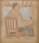 DJANIRA DA MOTTA E SILVA (1914-1979). "Homem Sentado com Guarda-chuva", técnica mista, 13 X 12. Assinado e datado (1979) no c.i.d.