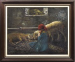 ASSINATURA ILEGÍVEL (EUROPA, SÉC. XIX). "Menina com Carneiros", óleo s/ tela, 71 X 90. Assinado no c.i.d.