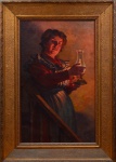 ALMEIDA E SILVA, JOSÉ DE (PORTUGAL, 1864-1945). "Moça Descendo a Escada com Lamparina", óleo s/ tela, 88 x 55. Assinado, datado (1908) e localizado (Vizeu) no c.i.d.