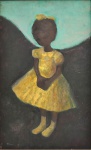 PERCY DEANE (1922-1992). "Menina do Vestido Amarelo", óleo s/ madeira, 65 X 40. Assinado e datado (1966) no c.i.e. e no verso. Pertenceu à coleção do famoso intelectual e crítico "Antonio Houaiss".
