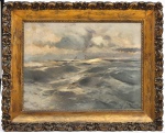 ELISEO MEIFREN Y ROIG (BARCELONA - ESPANHA, 1859-1940). "Veleros en Mar Abierto", óleo s/ tela, 60 X 80. Assinado no c.i.d. Grande artista catalão citado no "Benezit".