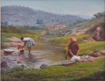 EDGAR WALTER (1917-1994). "Lavadeiras em Córrego no Interior de Minas Gerais", óleo s/ tela, 67 X 81. Assinado e datado (1986) no c.i.d. e no verso.