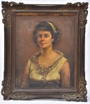 JORDÃO DE OLIVEIRA (1900-1980). "Jovem com Vestido de Gola Bordada e Tiara", óleo s/ tela, 61 X 50. Assinado e datado (1966) no c.s.d. (Necessita de restauro).