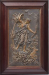 GESCHUTZT (ÁUSTRIA, SÉC. XIX). "Diana Caçadora", placa em bronze patinado, 50 X 28. Assinado no c.i.d. Artista com obras reproduzidas no "Berman Bronzes".