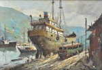 DURVAL PEREIRA (1917-1984). "Barcos Pesqueiros Próximos ao Estaleiro", óleo s/ tela, 70 X 102. Assinado e datado (1968) no c.i.e.