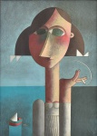 INOS CORRADIN (1929). "A Menina e o Barquinho", óleo s/ tela, 70 X 51. Assinado no c.i.d. e c.i.e.