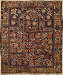 Raro tapete Shirvan Marasali de Oração com Bothés em Chamas (circa 1880), medindo: 1,25 X 1,10 = 1,37m².