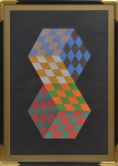 VASARELY, VICTOR (HUNGRIA, 1908-1997). "Sem Título", serigrafia a cores, 88 X 60. Assinado no c.i.d. Acompanha certificado de autenticidade emitido pela famosa "Galeria Osper" em Colônia-Alemanha no verso.