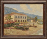 ARMANDO VIANNA (1897-1992). "Antigo Casarão na Praia de Charitas - Niterói", óleo s/ madeira, 40 x 47. Assinado, datado (1935) e localizado (Niterói) no c.i.e.