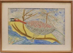 FRANCISCO SILVA (1910-1985). "Pássaros sobre Galho e Peixes", guache, 30 X 45. Assinado na parte inferior.