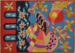 KENNEDY BAHIA (1929-2005). "Flores, Baianas e Cacaus", tapeçaria de parede, medida: 0,96 X 1,35 = 1,29m². Assinado no c.i.d.