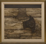 EUGENE RUKHIN (RÚSSIA, 1943-1976). "Sem Título", óleo s/ tela com colagem, 95 X 100. Assinad