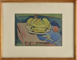IVAN SERPA (1923-1973). "Banana e Maçã sobre a Mesa", aquarela e nanquim s/ papel, 20 x 29.