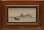 BALLIESTER, CARLOS (1870-1927). "Canoa de Pescador na Praia de Botafogo e ao Fundo Pão de Açúcar